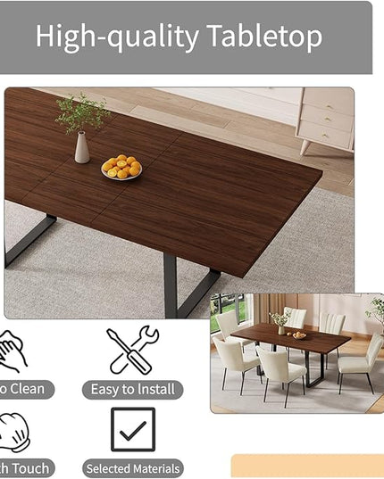 ZckyCine 51"-67" Expandable Dining Table Set, Modern 7-Piece Dining Room Set with 6 Velvet Upholstered Chairs, Walnut Wood Finish, Space-Saving Table for Home, Apartment, or Restaurant