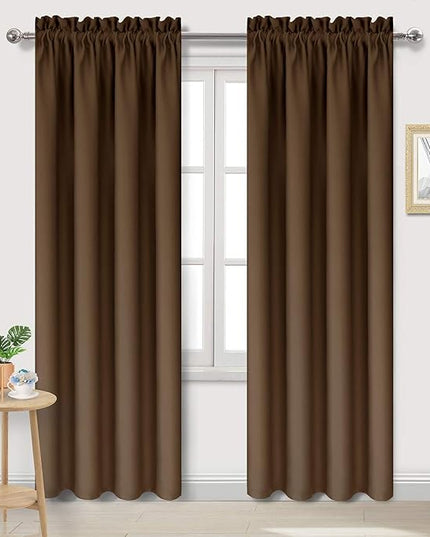 DWCN Blackout Curtains for Bedroom – Thermal Insulated Energy Saving Drapes for Living Room, Brown, W 38 x L 84 Inch, Set of 2 Rod Pocket Curtain Panels