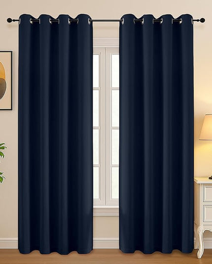 Simplebrand Navy Blue Room Darkening Curtains for Bedroom Living Room 84 Inch Length 2 Panels Set, Thermal Insulated Curtains & Drapes, Solid Grommet Noise Reducing Window Treatment, W50 x L84 Inch