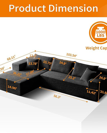 103.54'' Sectional Sofa, Raindrop Velvet Fabric L Shaped Sofa, 4 Seat Modern L Shape Couch with 2 Pillows Right Hand Lounge for Living Room, Office