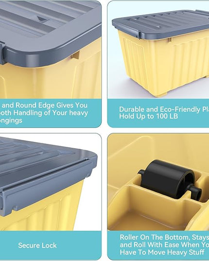 Nazhura Plastic Storage Bin, Stackable and Nestable Storage Boxes with White Lids and Secure Latching Buckles, Large Storage Container (Yellow/Purple, 72Quart-6Pack)
