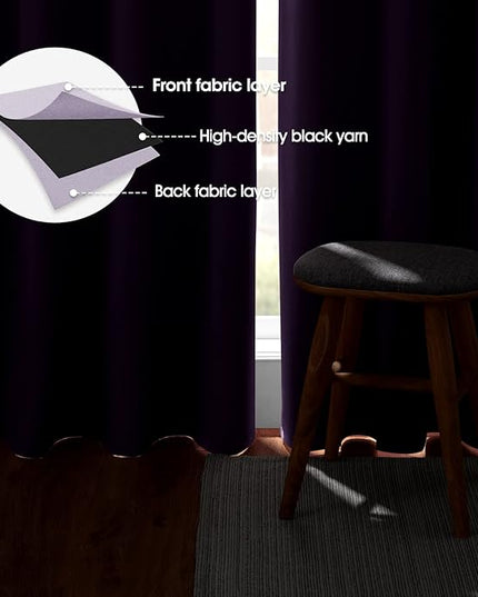 HOMEIDEAS Lilac Blackout Curtains for Bedroom 52 X 84 Inch Length 2 Panels Set Room Darkening Bedroom Curtains, Soundproof Thermal Grommet Window Curtains for Living Room for Christmas