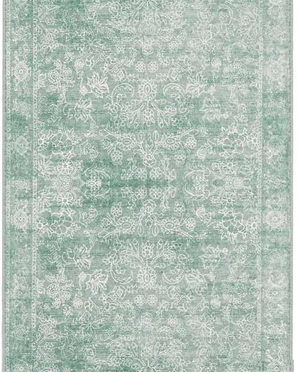 jinchan Runner Rug 2x5 Green Kitchen Rug Hallway Runner - Machine Washable Vintage Floral Non-Slip Low Pile Soft Ultra-Thin Distressed Carpet for Entryway Farmhouse Bedroom Laundry Room (2’x5’, Green)