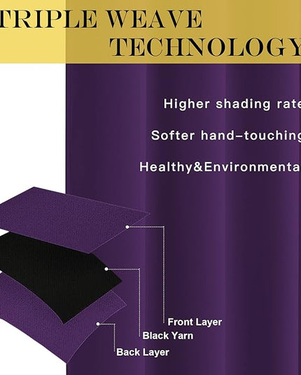 NICETOWN Royal Purple Blackout Curtains 72 inches Long, Grommet Privacy Window Treatment Thermal Insulated Room Darkening Sliding Glass Door Drape for Bedroom Living Room, 1 Panel, W100 x L72