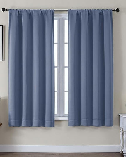 Gwine Blackout Curtains for Living Room 63 Inch Long, Thermal Insulated Window Treatment Black Out Curtains for Bedroom Decor with Rod Pocket, Each 40" Wx63 L, Denim Blue, 2PCS