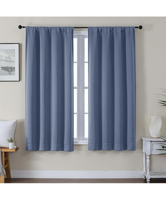 Gwine Blackout Curtains for Living Room 63 Inch Long, Thermal Insulated Window Treatment Black Out Curtains for Bedroom Decor with Rod Pocket, Each 40" Wx63 L, Denim Blue, 2PCS