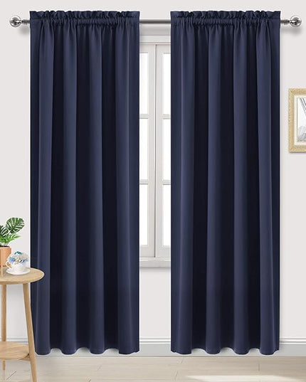 DWCN Blackout Curtains Room Darkening Thermal Insulated Bedroom Curtains Window Curtain Panels, 52 x 84 inches Long, Set of 2 Navy Rod Pocket Drapes