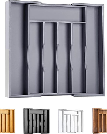 Kitchen Silverware Drawer Organizer and Storage Bamboo Wood Cooking Utensil Holder Cutlery Knife Jewelry Spice Rack Spoon Fork Multi Cabinet Organization Bathroom Counter Expandable Adjustable Tray