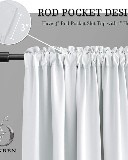 DONREN Greyish White Room Darkening Window Curtain Panels - Off White Thermal Insulated Rod Pocket Curtains for Bathroom (42 Width x 63 Length,2 Panels)