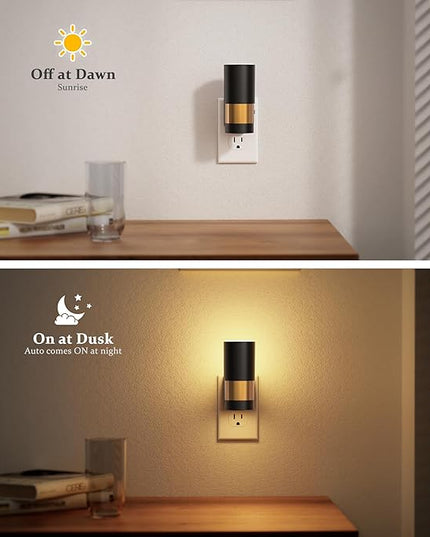 JandCase Plug in Night Light, Rotating Night Light with Dusk to Dawn Sensor, Dimmable 0-100LM Adjustable Brightness, 360°Rotatable, LED Warm White Nightlight for Bathroom Bedroom, 2 Pack