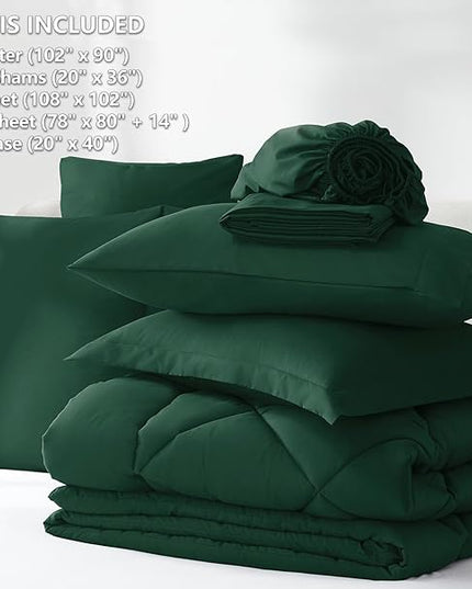 CozyLux King Size Comforter Set Emerald Green - 7 Pieces Bed in a Bag King, Luxury Soft Bed Set for All Seasons, Bedding Set with Down Alternative Comforter, Sheets, Pillowcases & Shams