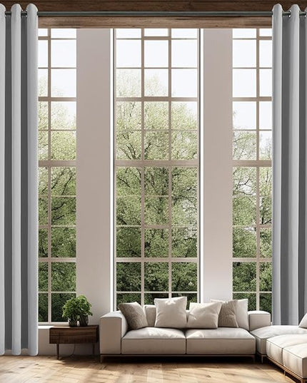 Blackout Curtains for High Ceiling, Extra Long Thermal Insulated Solid Grommet Window Curtains Drapes for Living Room 10ft Length, Set of 2 Curtain Panels 52 W x 120 L Inches Light Gray