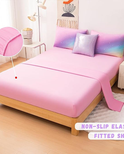 Rainbow Bedding Set Twin Size – 6-Piece Reversible Girls Comforter with Deep-Pocket Sheet, Gradient Galaxy Design, Whole-Piece Filling, Machine Washable Bed-in-a-Bag for Kids Room Makeover & Gifts