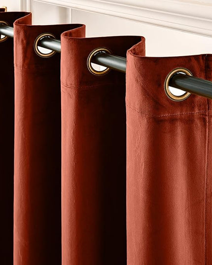 Lazzzy Orange Velvet Curtains Blackout Thermal Insulated 84 Inch Long Fall Curtains for Living Room Window Drapes for Bedroom Super Soft Luxury Grommet Window Treatment 2 Panels, Rust Red