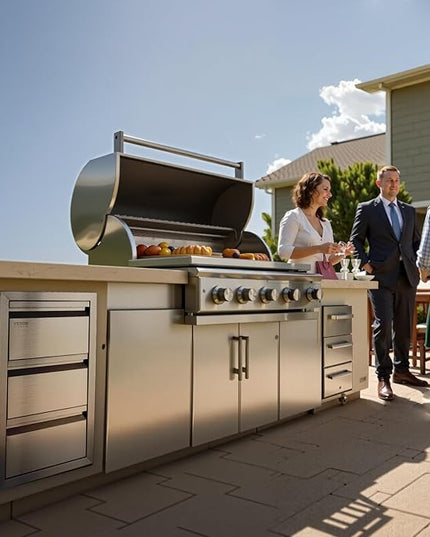 VEVOR Outdoor Kitchen Drawers 14.7" W x 25.4" H x 18.7" D, Box Frame Style Flush Mount BBQ Drawers with Stainless Steel Handle, BBQ Island Drawers for Outdoor Kitchens or Patio Grill Station