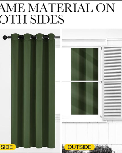 NICETOWN Dark Green Curtains for Bedroom, Grommet Blackout Window Treatments Faux Silk Room Darkening Thermal Window Treatments for Kids Room, 2 Panels, W52 x L63