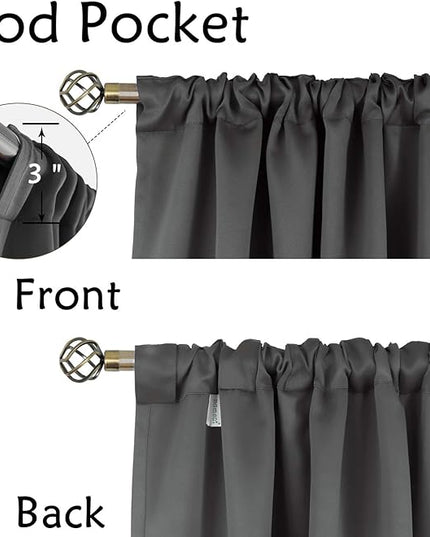 BGment Dark Grey Blackout Curtains 60 Inches Long for Bedroom - 34 x 60 inch Curtains Panels Rod Pocket and Back Tab Thermal Insulated Room Darkening Drapes for Kids Room, 2 Window Panels Set
