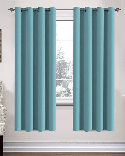 H.VERSAILTEX Insulated Thermal Blackout 52 x 72 Inch Long Curtain Panels Pair - Nickel Grommet Window Drapes for Bedroom/Living Room (Solid Aqua,Set of 2)