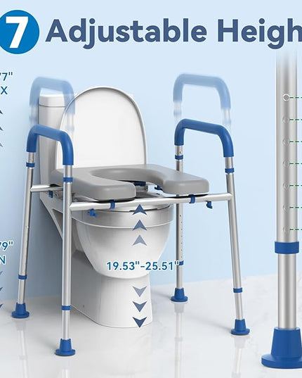 Toilet Seat Risers for Seniors, Removable Padded Raised Toilet Seat with Handles, Easy to Clean Adjustable Height Toilet Riser, Handicap Elevated Seat 400lb, Fits Any Toilet