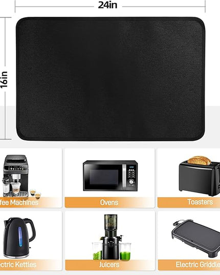 Heat Resistant Mats for Countertop - Firproof 16x24 in Heat Resistant Mats for Air Fryer - Kitchen Countertop Protector for Air Fryer, Coffee Maker, Stand Mixer, Toaster, Oven 2PCS - Black