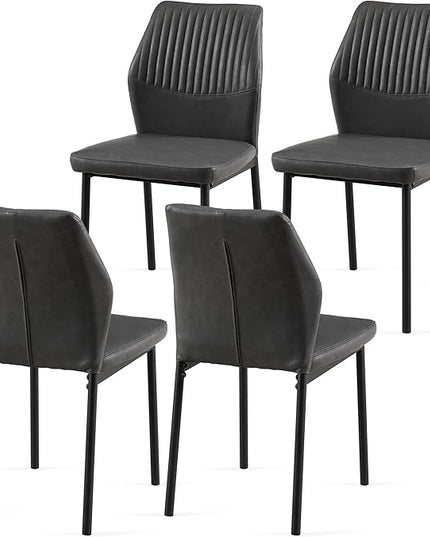 Dining Chairs Set of 4, PU Leather Dining Room Chairs, Comfortable Upholstered Kitchen Chair with Black Metal Legs for Living Room, Dining Room, Dark Grey