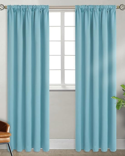 BGment Aqua Blackout Curtains 84 Inch Length 2 Panels for Bedroom - Rod Pocket and Back Tab Blackout Curtains Thermal Insulated Room Darkening Curtains for Living Room, (Each 38 x 84 Inch, Aqua)