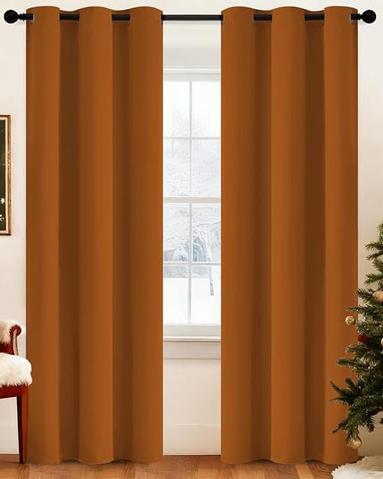 Yakamok Blackout Curtains for Bedroom,Thermal Insulated Blackout Grommet Top Drapes for Living Room, Burnt Orange,38x84 Inch, 2 Panels