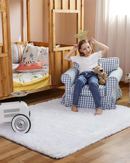 Ophanie White Rugs for Bedroom Fluffy, 4x6 Nursery Soft Fuzzy Shag Plush Shaggy Bedside Area Rug, Living Room Carpet for Girls Kids Baby Teen Dorm Home Decor Aesthetic