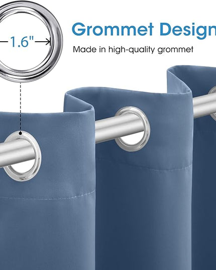 HOMEIDEAS Stone Blue Blackout Curtains 52 X 96 inches Long 2 Panels Room Darkening Bedroom Window Curtains, Grommet Fall Curtains for Living Room
