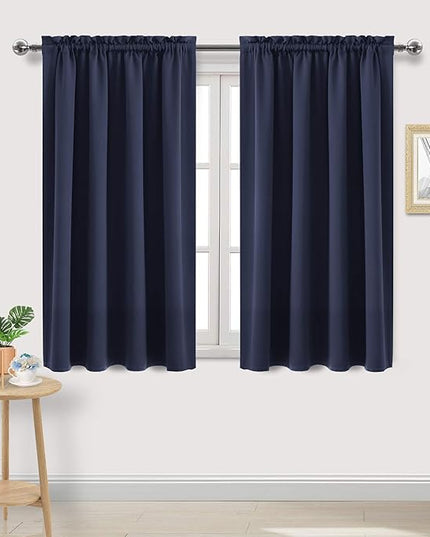 DWCN Navy Room Darkening Blackout Curtains - Thermal Insulated Privacy Energy Saving Window Curtain Drapes 52 x 54 inch Length, Set of 2 Bedroom Living Room Curtains