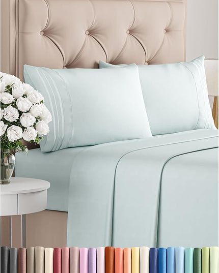 Cal King Size 4 Piece Sheet Set - Comfy Breathable & Cooling Bed Sheets Set - Hotel Luxury Bedding for Women, Men, Kids, Teens, Boys & Girls - Deep Pockets, Soft, Wrinkle Free - Oeko-Tex - Ice Blue