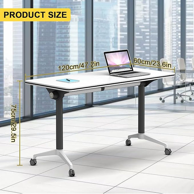 Conference Room Table with Flip-Top Design for Dynamic Meetings, Business Table Computer Desk with Heavy-Duty Frame,Foldable Seminar Meeting Tables for Home Office (2, E, 47.2IN)
