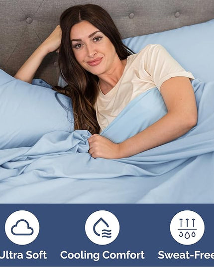 Queen Size 4 Piece Sheet Set - Comfy Breathable & Cooling Bed Sheets Set - Hotel Luxury Bedding for Women, Men, Kids, Teens, Boys & Girls - Deep Pockets, Soft and Wrinkle Free - Oeko-Tex - Light Blue