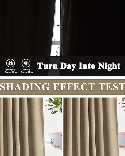 Vision Home Brown Pinch Pleated Full Blackout Curtains Linen Blended Room Darkening Window Curtains 112 inch for Living Room Bedroom Thermal Insulated Pinch Pleat Drapes with Hooks 40" Wx112 Lx2