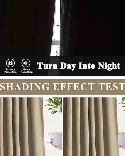 Vision Home Brown Pinch Pleated Full Blackout Curtains Linen Blended 60" Wide Thermal Insulated Window Panels 102 inch for Bedroom Living Room Darkening Pleat Drapes with Hooks Back Tab 60" Wx102 Lx1