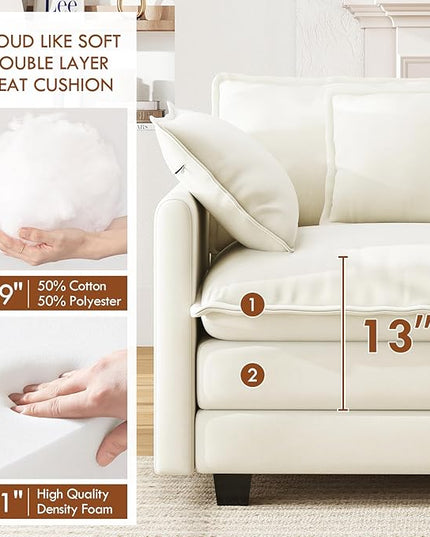 111.4” Cloud Couch Modular Sectional Sofa, Comfy Modern 3-Seater Couches with Pillows & Upholstered Deep Seat Cushion for Apartment Living Room Bedroom （Beige）