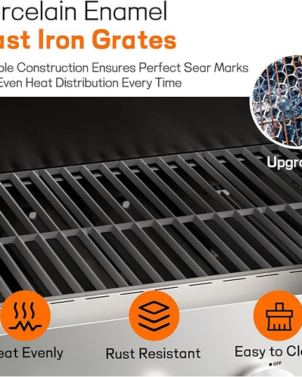 Veralune 5 Burner Propane Gas Grill with Side Burner & Porcelain-Enameled Cast Iron Grates, 68,000 BTU Output Professional Grade Stainless Steel Outdoor BBQ Grill for Backyard, Patio, Garden Cooking