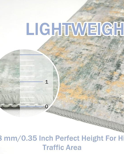 IOHOUZE Small Abstract Area Rug 2x3 Ft Entryway Rugs Washable Door Mat Indoor Entrance, Printed Faux Wool Non Slip Floor Carpet for Foyer Front Door Sink, Light Green/Gray/Orange