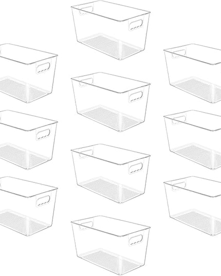 YIHONG 10 Pack Clear Pantry Organizer Bins, Plastic Containers with Handle for Kitchen,Freezer,Cabinet,Closet,Bathroom Under Sink Storage