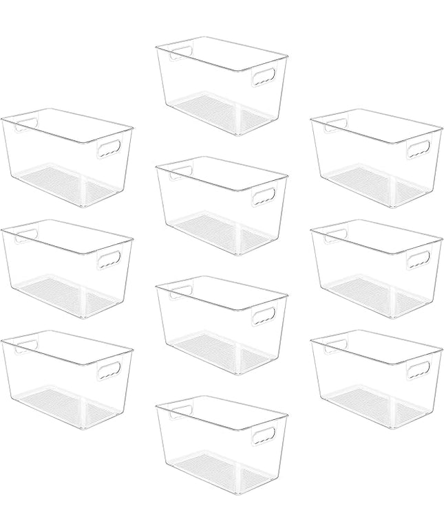 YIHONG 10 Pack Clear Pantry Organizer Bins, Plastic Containers with Handle for Kitchen,Freezer,Cabinet,Closet,Bathroom Under Sink Storage