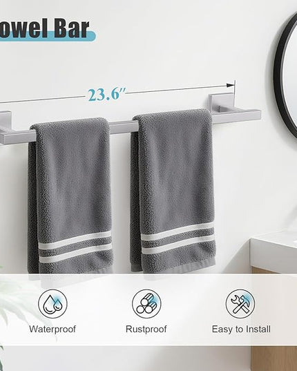 YACVCL 5-Pieces Brushed Nickel Bathroom Hardware Accessories Set Towel Bar Set Upgraded Toilet Paper Holder with Shelf Stainless Steel Wall-Mounted Bathroom Hardware Set 23.6 Inch