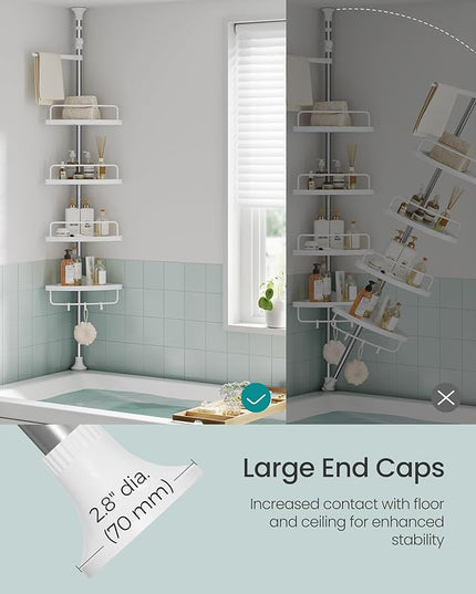 SONGMICS Corner Shower Caddy Tension Pole, 4-Tier Rust-Resistant Shower Organizer, Shower Shelf, Drill-Free, 35.8 to 118.1 Inches, Height Adjustable Trays, for Bathroom, Cloud White UBCB008W01