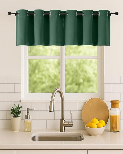 Simplebrand Ever Green Kitchen Valances for Windows 18 Inches Long 2 Pack, Room Darkening Window Valances for Living Room, Grommet Short Straight Drape Kitchen Curtains for Bedroom Kids Room, 40Wx18L