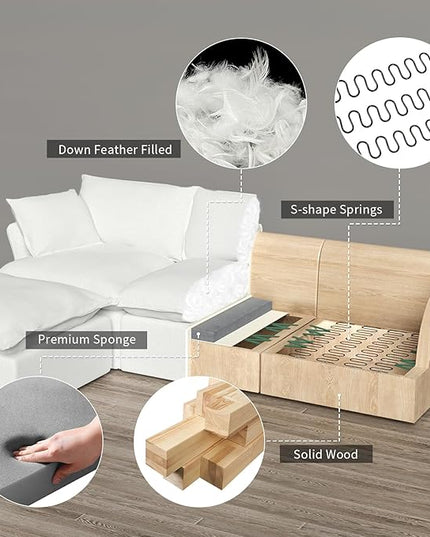 Cloud Modular Sectional Sofa Couch, Loveseat with Armchair Convertible Sectional Couch, Down Feather Fill Sofa, Completely Removable Cover, Corner Sofa for Living Room, Office,Cream White