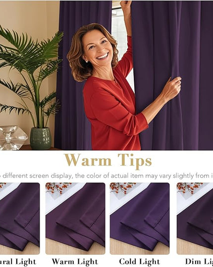 H.VERSAILTEX Blackout Curtains Thermal Insulated Window Treatment Panels Room Darkening Blackout Drapes for Living Room Back Tab/Rod Pocket Bedroom Draperies, 52 x 96 Inch, Plum Purple, 2 Panels