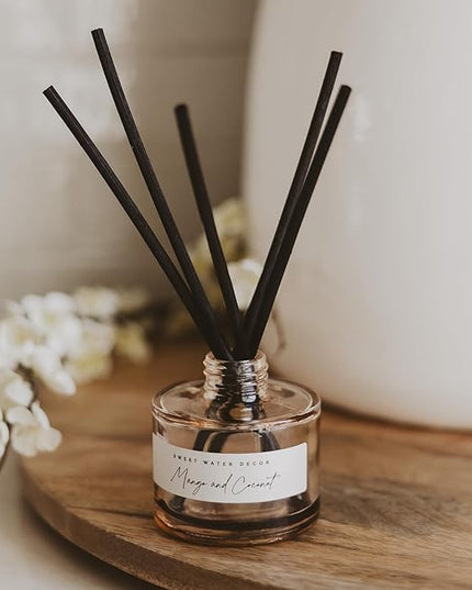 Sweet Water Decor Mango and Coconut Reed Diffuser – Room Decor Aesthetic with Long-Lasting Premium Fragrance of Mango, Pineapple, Orange, Peach, Coconut Milk for 4 Months – Ideal for Home Decor