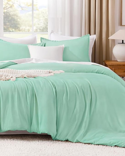 Litanika Comforters Mint Green Queen Size, 3 Pieces Lightweight Solid Bedding Set & Collections, All Season Fluffy Bed Set (90x90In Comforter & 2 Pillowcases)