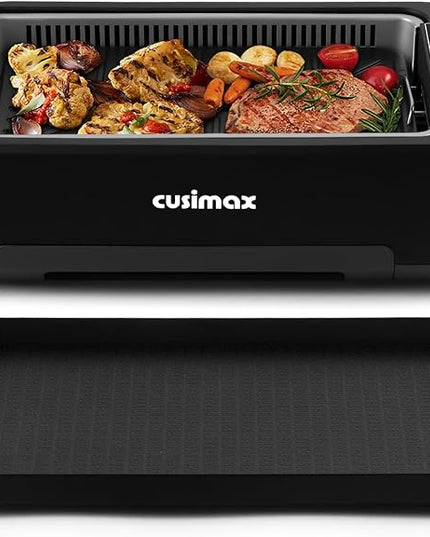 Indoor Grill, CUSIMAX Electric Smokeless Grill & Griddle with REPLACEABLE Smoke Filter Sponge, 1500W Korean BBQ Grill, Smart LED Display, Larger Grilling Area, Black(New Model)