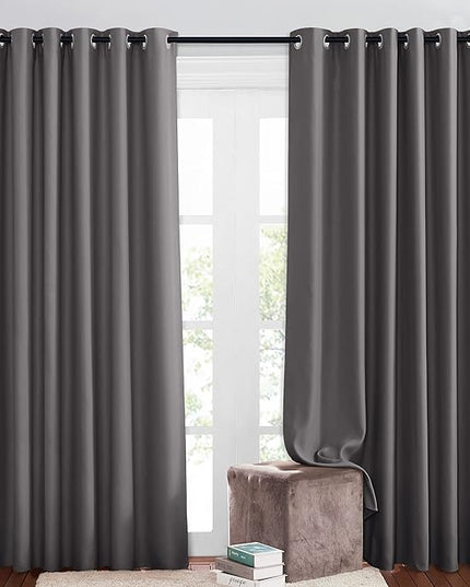 NICETOWN Blackout Living Room Curtains Extra Wide, Triple Weave Grommet Top Thermal Insulated Window Treatment Light Blocking Panels for Patio/Porch (Grey, W80 x L84, Set of 2)