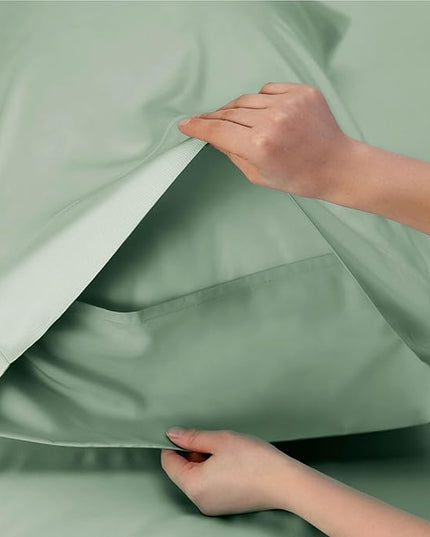 Bedsure Cooling Sheets Twin XL, Rayon Derived from Bamboo, Breathable & Soft Twin XL Sheet Sets, Deep Pocket Up to 16 Inches, Hotel Luxury Silky Dorm Bedding for Hot Sleepers, Sage Green